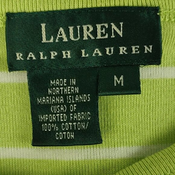 Lauren Ralph Lauren Womens 100% Cotton Green White Striped Midi Dress Size M - Picture 9 of 10